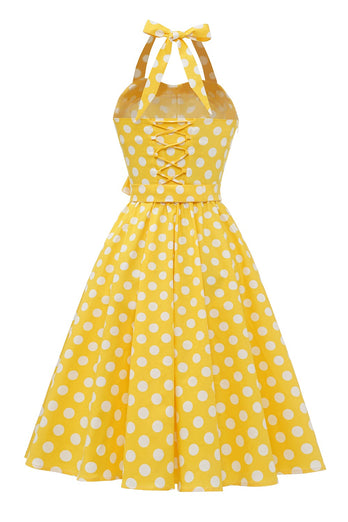 Gelbe Polka Dots Pin Up Vintage Kleid