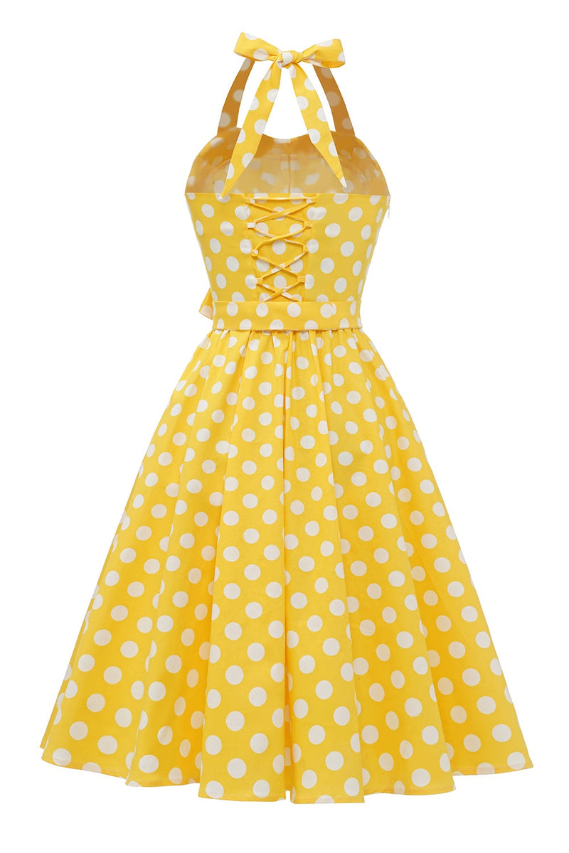 Laden Sie das Bild in den Galerie-Viewer, Gelbe Polka Dots Pin Up Vintage Kleid