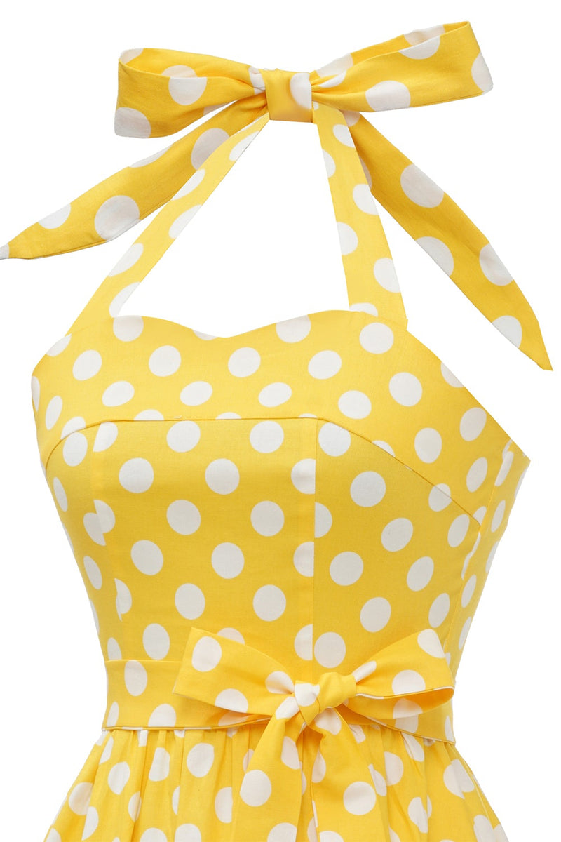 Laden Sie das Bild in den Galerie-Viewer, Gelbe Polka Dots Pin Up Vintage Kleid