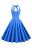 Laden Sie das Bild in den Galerie-Viewer, Neckholder Blau Polka Dots Vintage Kleid mit Rückenlehne