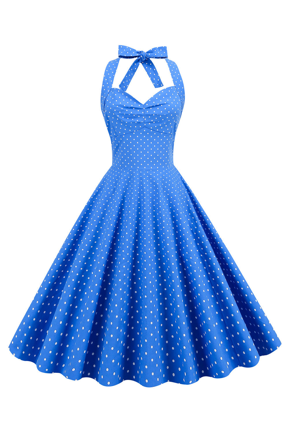Neckholder Blau Polka Dots Vintage Kleid mit Rückenlehne