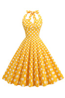 Laden Sie das Bild in den Galerie-Viewer, Neckholder Blau Polka Dots Vintage Kleid mit Rückenlehne