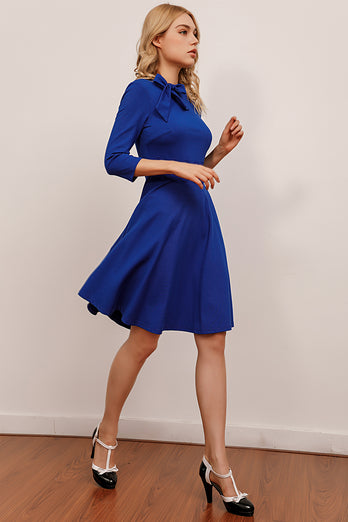 Königsblau Vintage Kleid mit Ärmeln