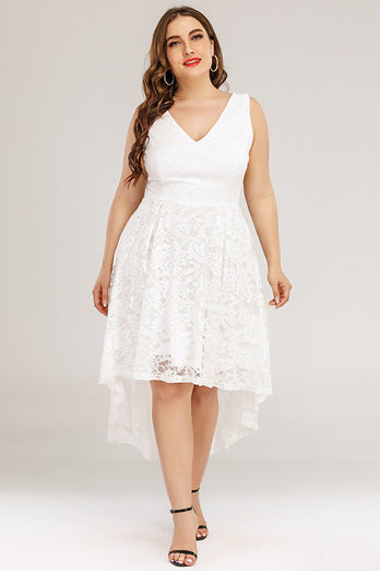Weißes Spitze Asymmetrisches Übergröße Kleid