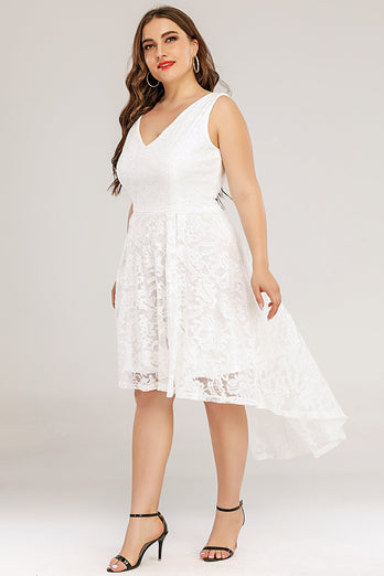 Weißes Spitze Asymmetrisches Übergröße Kleid
