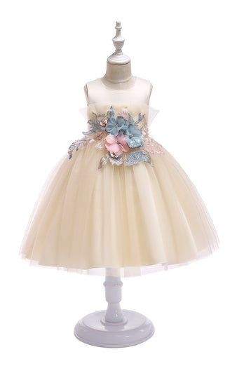 A Line Jewel Blush Blumenmädchen Kleid mit Applikationen