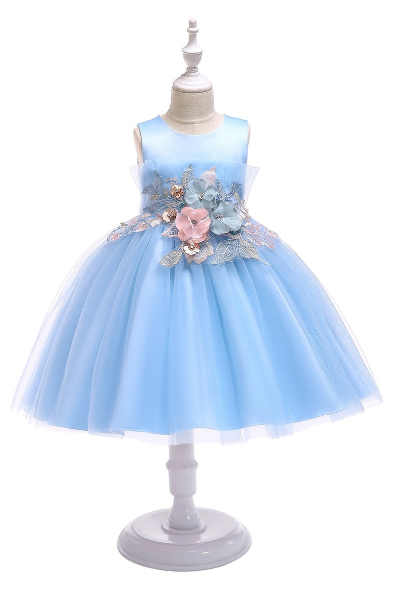 Laden Sie das Bild in den Galerie-Viewer, A Line Jewel Blush Blumenmädchen Kleid mit Applikationen