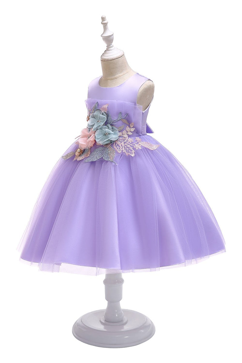 Laden Sie das Bild in den Galerie-Viewer, A Line Jewel Blush Blumenmädchen Kleid mit Applikationen