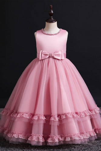 A Line Blush Blumenmädchen Kleid mit Spitzenrüschen