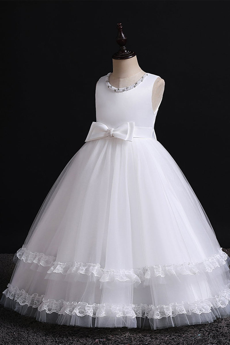 Laden Sie das Bild in den Galerie-Viewer, A Line Blush Blumenmädchen Kleid mit Spitzenrüschen