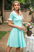 Laden Sie das Bild in den Galerie-Viewer, V-Ausschnitt 1950er Jahre Swing Kleid