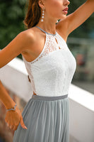 Laden Sie das Bild in den Galerie-Viewer, Graues Offener Rücken Hochzeitsgast Kleid