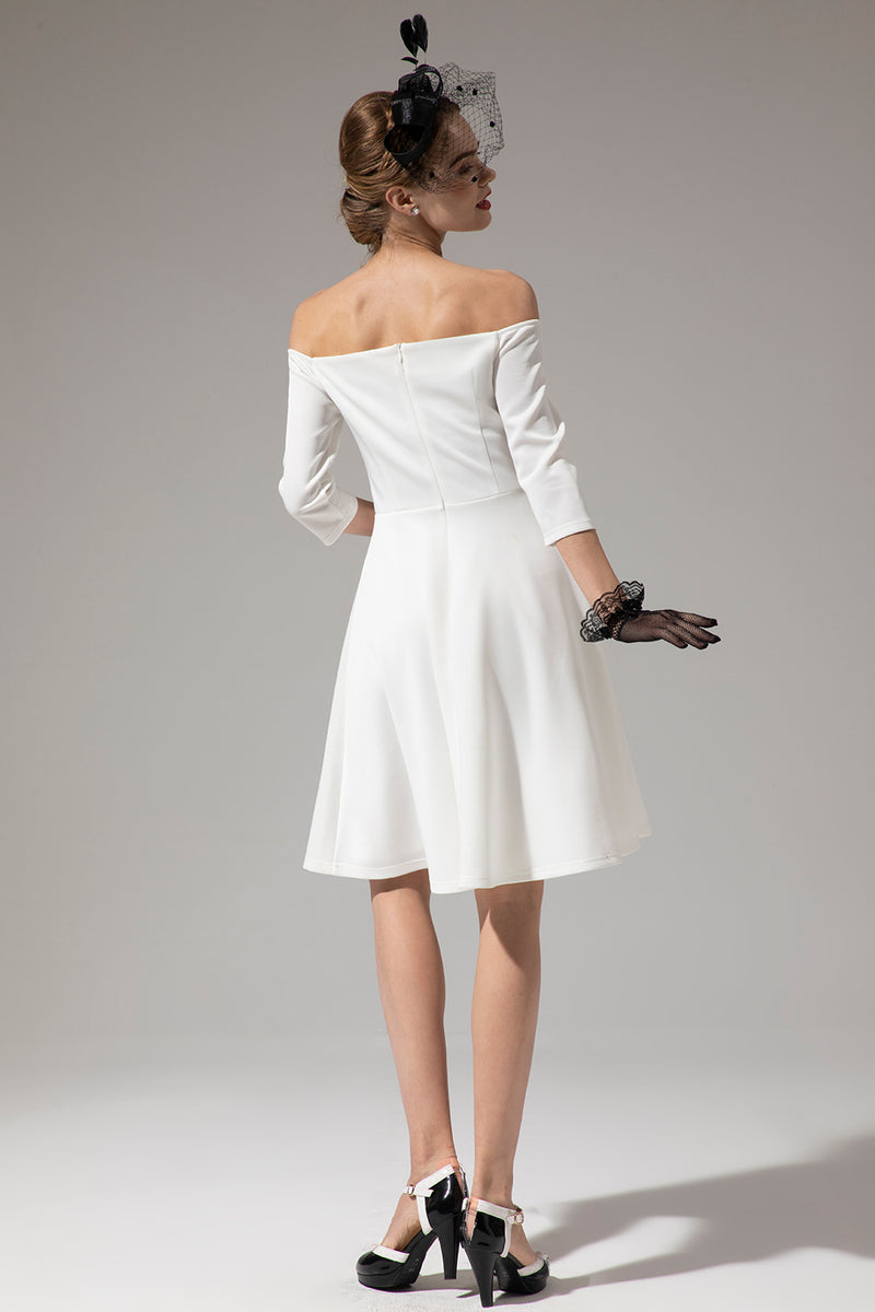 Laden Sie das Bild in den Galerie-Viewer, Schulterfrei Weißes Midi Kleid