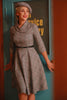 Laden Sie das Bild in den Galerie-Viewer, Dunkelgrau 3/4 Ärmel Vintage Plaid 1950er Jahre Swing Party Kleid