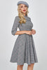 Laden Sie das Bild in den Galerie-Viewer, Dunkelgraues Vintage Karo 1950er Jahre Swing Party Kleid mit Ärmeln
