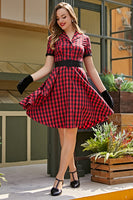 Laden Sie das Bild in den Galerie-Viewer, Rot 1950er Plaid Swing Vintage Kleid