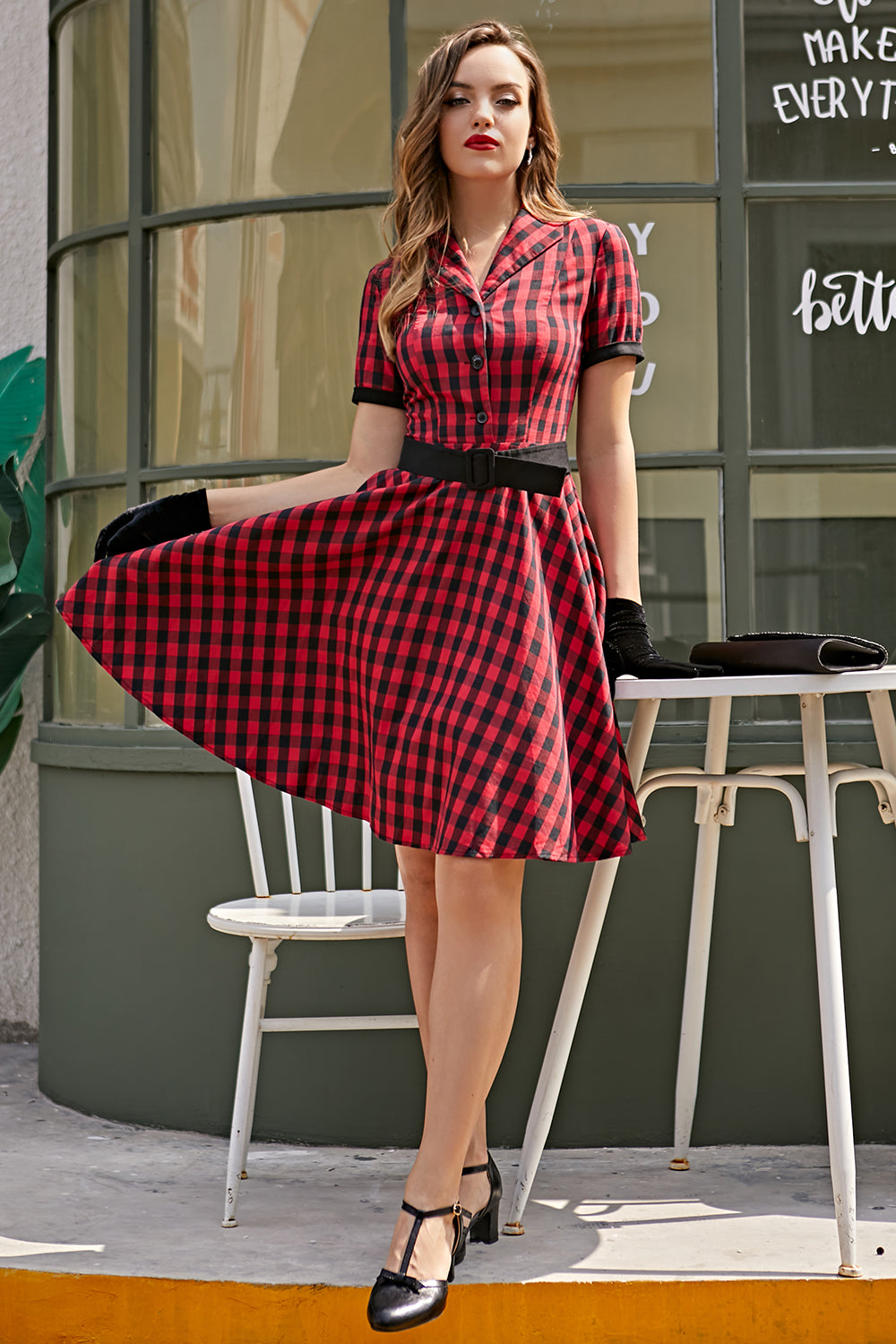 Rot 1950er Plaid Swing Vintage Kleid