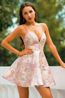 Laden Sie das Bild in den Galerie-Viewer, Rosa Spaghettiträger Kurzes Partykleid