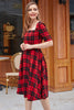 Laden Sie das Bild in den Galerie-Viewer, Rot kariertes Kleid mit quadratischem Hals aus den 1950er Jahren