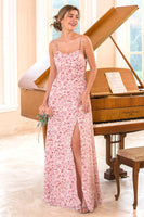 Laden Sie das Bild in den Galerie-Viewer, Rosa Blumenprint Brautjungfernkleid