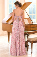 Laden Sie das Bild in den Galerie-Viewer, Rosa Blumenprint Brautjungfernkleid
