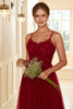 Laden Sie das Bild in den Galerie-Viewer, Burgundy Langes Brautjungfer Kleid mit Spitze