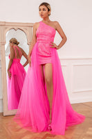 Laden Sie das Bild in den Galerie-Viewer, Pink Abnehmbare Schleppe Ballkleid