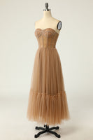 Laden Sie das Bild in den Galerie-Viewer, Khaki Polka Dots Korsett Ballkleid