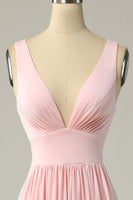 Laden Sie das Bild in den Galerie-Viewer, Klassisches A Linie V-Ausschnitt Gelbes langes Ballkleid mit Schlitz