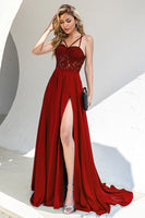 Laden Sie das Bild in den Galerie-Viewer, Blaues Spaghettiträger Ballkleid mit Spitze