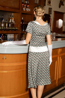 Elegantes Vintage Casual Blumendruck Arbeitsparty A-Linie Swing Kleid