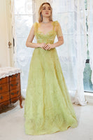 Laden Sie das Bild in den Galerie-Viewer, A-Linie Spaghettiträger Hellgrüner Tüll Übergröße Ballkleid