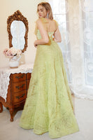 Laden Sie das Bild in den Galerie-Viewer, A-Linie Spaghettiträger Hellgrüner Tüll Übergröße Ballkleid