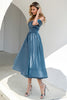 Laden Sie das Bild in den Galerie-Viewer, Prinzessin A Linie Schulterfreies Grau Blau Ball Partykleid