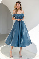 Laden Sie das Bild in den Galerie-Viewer, Prinzessin A Linie Schulterfreies Grau Blau Ball Partykleid