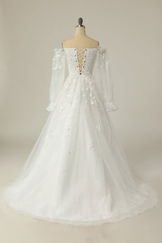 Luxuriöses A Linie Schulterfreies Weißes Hochzeitskleid mit Applikationen