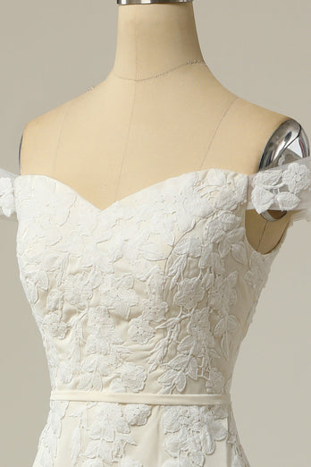 Meerjungfrau Schulterfreies Weißes Brautkleid mit Applikationen