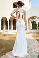 Laden Sie das Bild in den Galerie-Viewer, Weißes Meerjungfrau Halter Offener Rücken Brautkleid