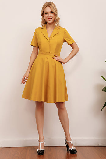 Revers Gelben 1950er Jahre Kleid