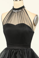 Laden Sie das Bild in den Galerie-Viewer, Halter Schwarzes Tüll kurzes Abiballkleid