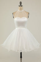 Laden Sie das Bild in den Galerie-Viewer, Halter Schwarzes Tüll kurzes Abiballkleid