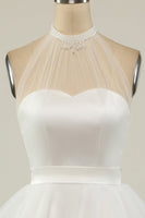 Laden Sie das Bild in den Galerie-Viewer, Halter Schwarzes Tüll kurzes Abiballkleid