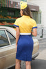 Laden Sie das Bild in den Galerie-Viewer, Gelb und Blau Polka Dots Bodycon 1960er Jahre Kleid