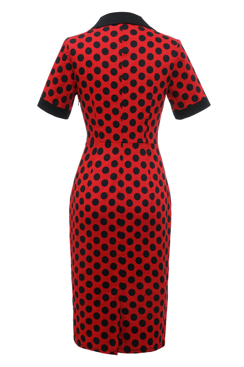 Laden Sie das Bild in den Galerie-Viewer, Polka Dots Rotes Kleid aus den 1960er Jahren mit Schleife