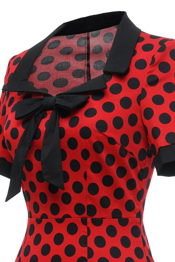 Polka Dots Rotes Kleid aus den 1960er Jahren mit Schleife