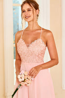 Laden Sie das Bild in den Galerie-Viewer, Spitze Blush Brautjungfer Kleid