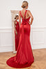 Laden Sie das Bild in den Galerie-Viewer, Meerjungfrau V Ausschnitt Rost Rot Langes Brautjungfer Kleid