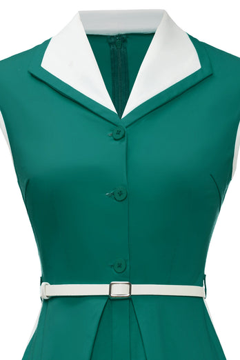 Revers Ausschnitt Grün Swing 1950er Jahre Kleid mit Gürtel