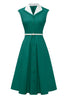 Laden Sie das Bild in den Galerie-Viewer, Revers Ausschnitt Grün Swing 1950er Jahre Kleid mit Gürtel