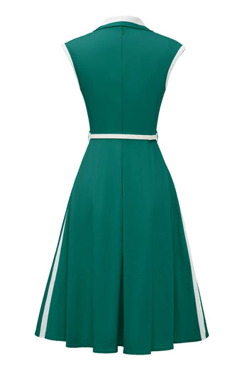 Revers Ausschnitt Grün Swing 1950er Jahre Kleid mit Gürtel